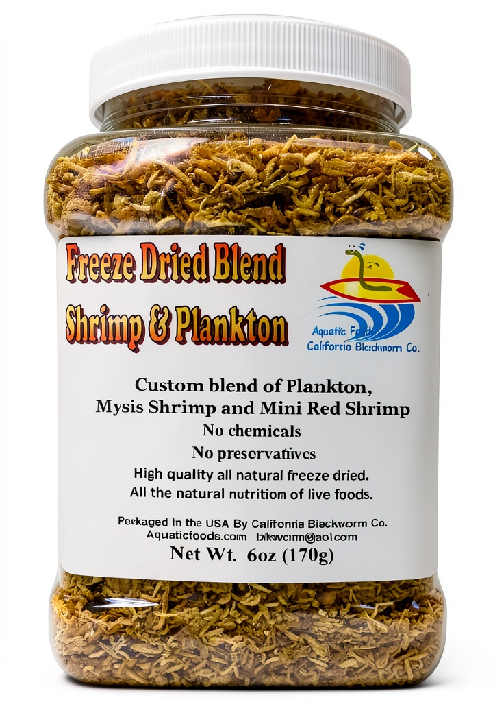 Aquatic Foods Freeze Dried Shrimp in packaging with fish