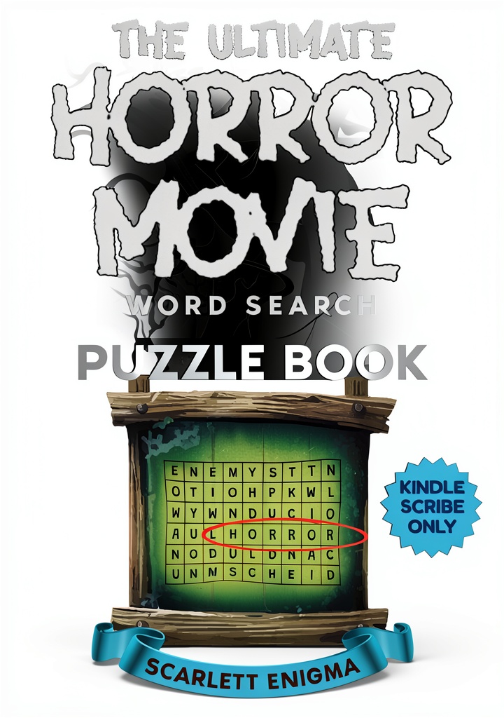 Teen solving horror movie word search puzzle on a Kindle device